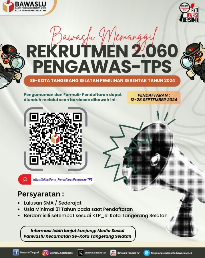 Bawaslu Buka Pendaftaran 2.060 Calon Pengawas TPS