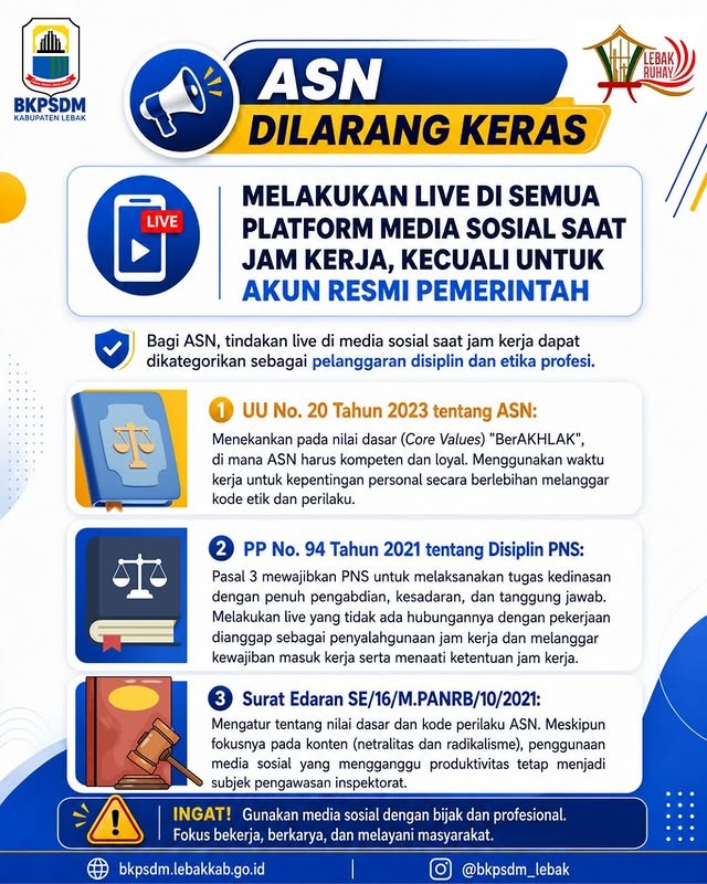Selama Jam Kerja, ASN Dilarang Live di Medsos
