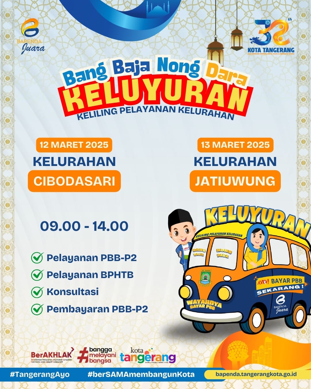 Spesial Diskon Pajak Kota Tangerang, Berikut Jadwal Loket Keliling PBB-P2 Bang Baja dan Nong Dara 12-13 Maret 