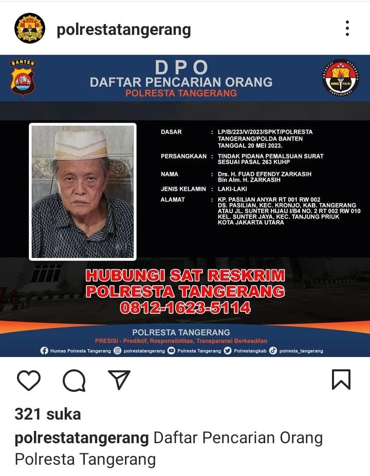 Tersangka Pemalsuan Surat Tanah di Kronjo Masuk DPO Polresta Tangerang