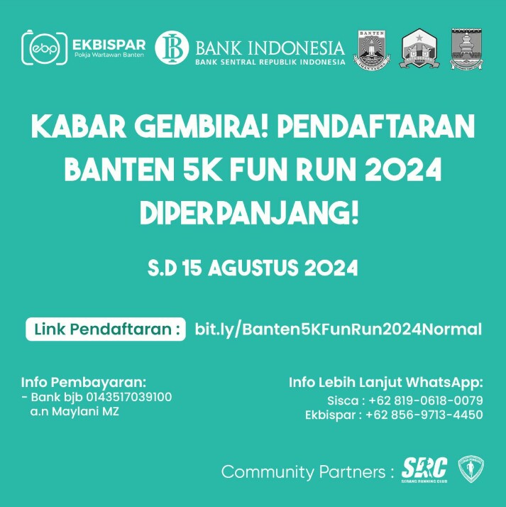 Pendaftaran Banten 5K Fun Run Diperpanjang Hingga 15 Agustus 2024, Yuk Segera Daftar