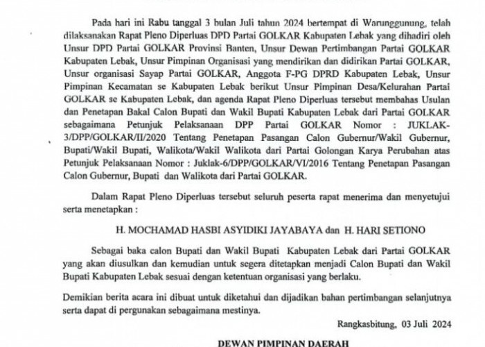 Golkar Resmi Usung Hasbi Jayabaya - Hari Setiono di Pilkada Lebak 