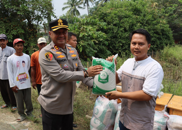 Imbas Banjir, Polres Serang Bagikan Bibit Padi dan Sembako 