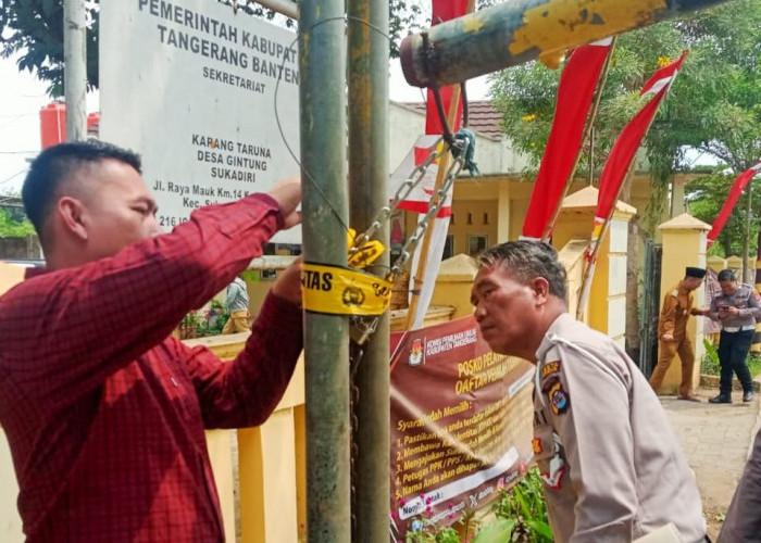 Polsek Mauk Kunci dan Police Line Portal menuju Galian Tanah Desa Gintung