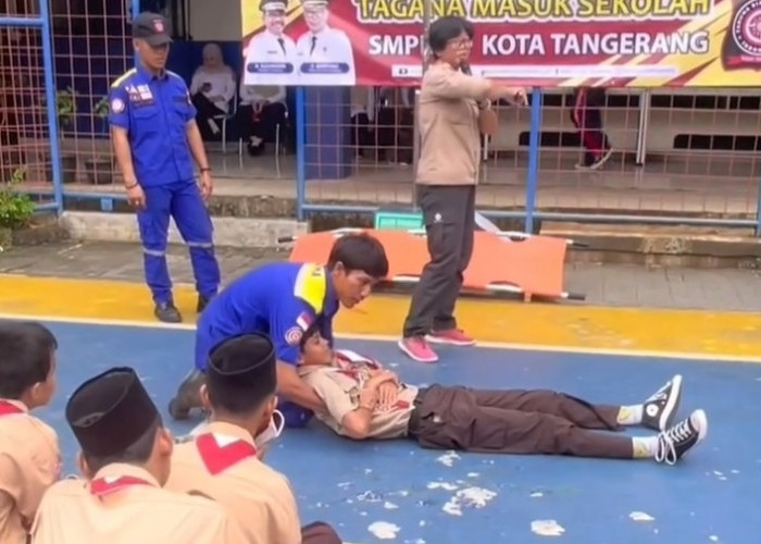 Kegiatan Tagana Masuk Sekolah di SMPN 32 Tangerang, Siswa Dilatih Siaga Bencana