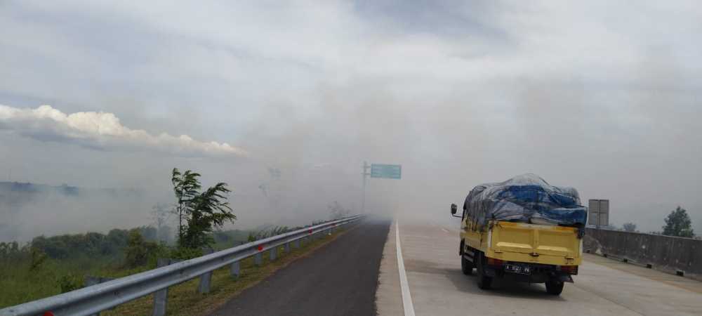 Pembakaran Lahan di Samping Tol Serpan Membahayakan Pengendara